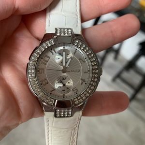 White guess watch with rhinestones